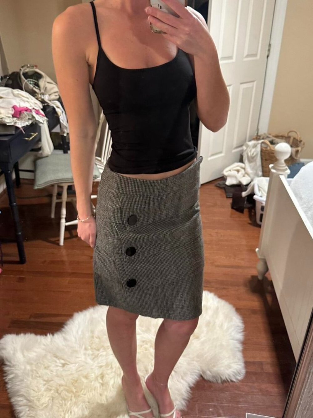 Grey plaid button up midi skirt Japanese brand Size 6
